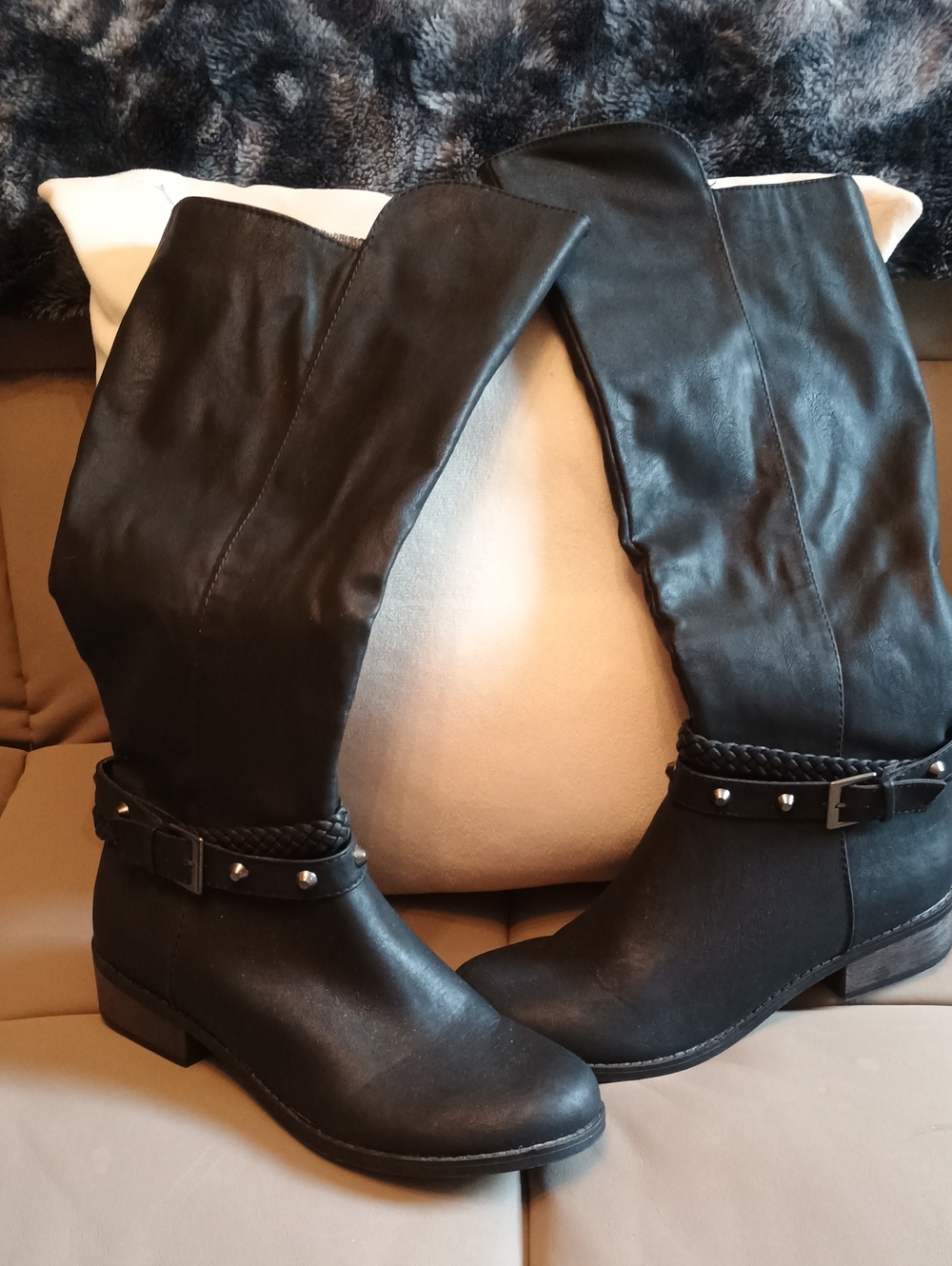 Arizona Jean Company Black Knee-High Riding Boots with Studded Strap SZ 8.5 NWB